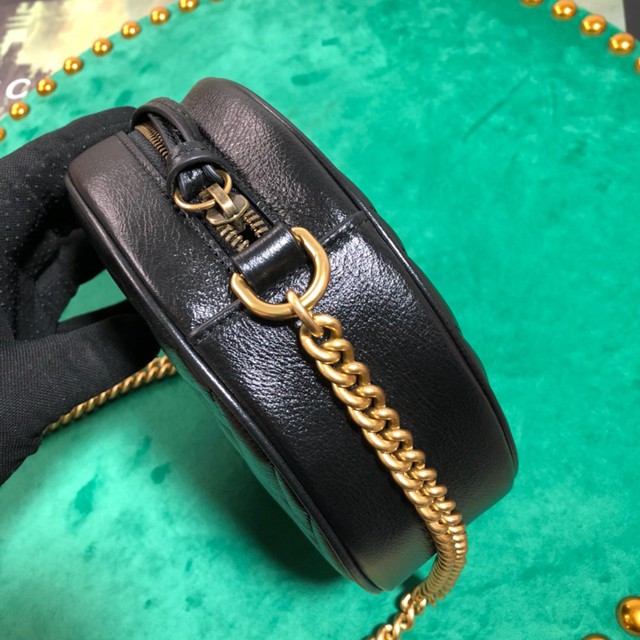 Gucci經典款女包 550154 Gucci古馳GG Marmont系列 黑色全皮圓形迷你肩背包  gqy2455